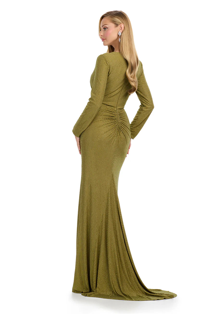 Ashley Lauren 11846 - V-Neck Beaded Ruched Prom Gown