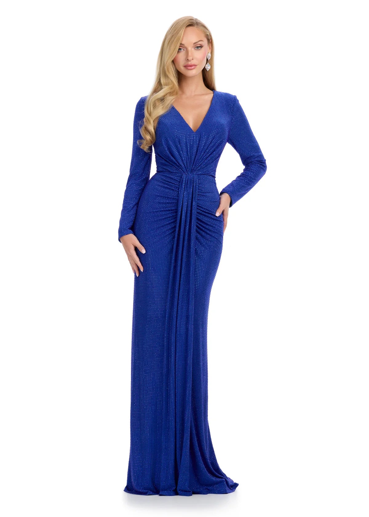 Ashley Lauren 11846 - V-Neck Beaded Ruched Prom Gown