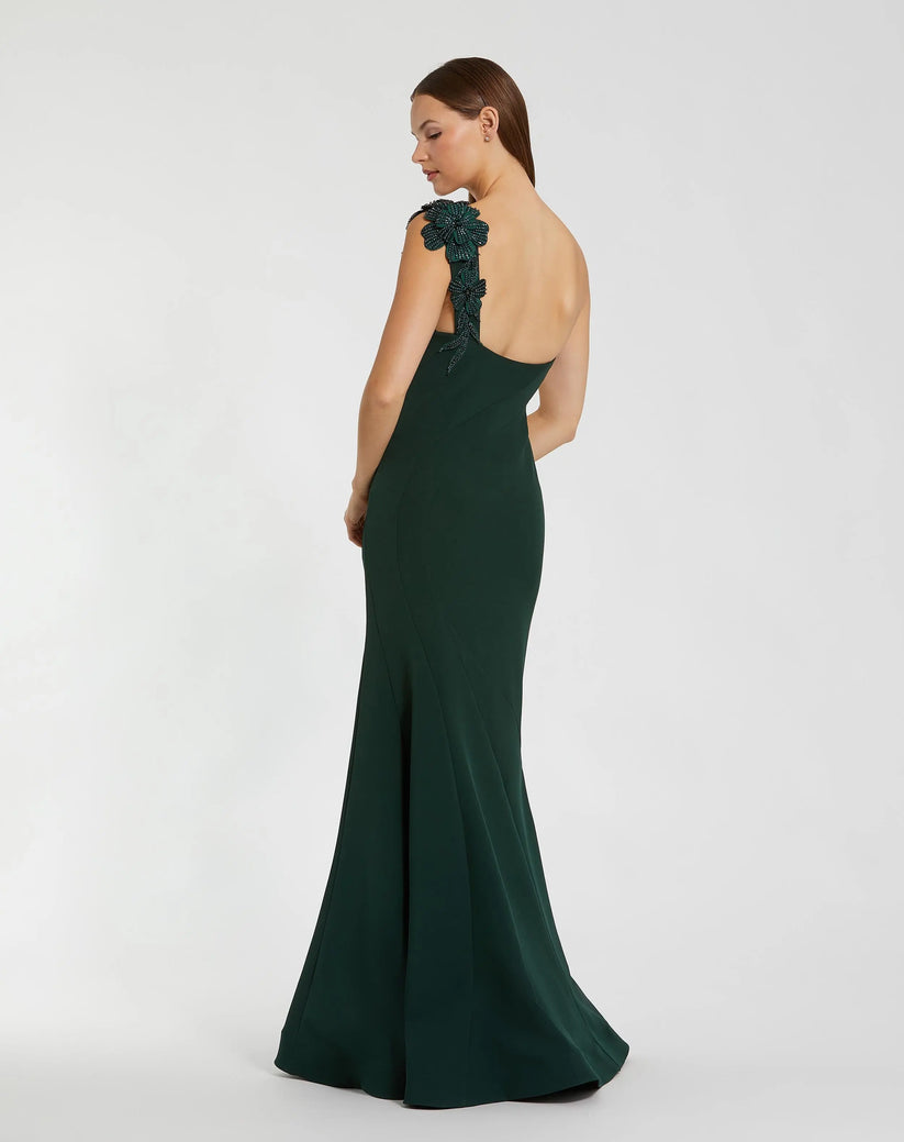Mac Duggal 11851 - One Shoulder Appliqued Mermaid Gown In Green