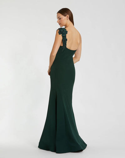 Mac Duggal 11851 - One Shoulder Appliqued Mermaid Gown In Green