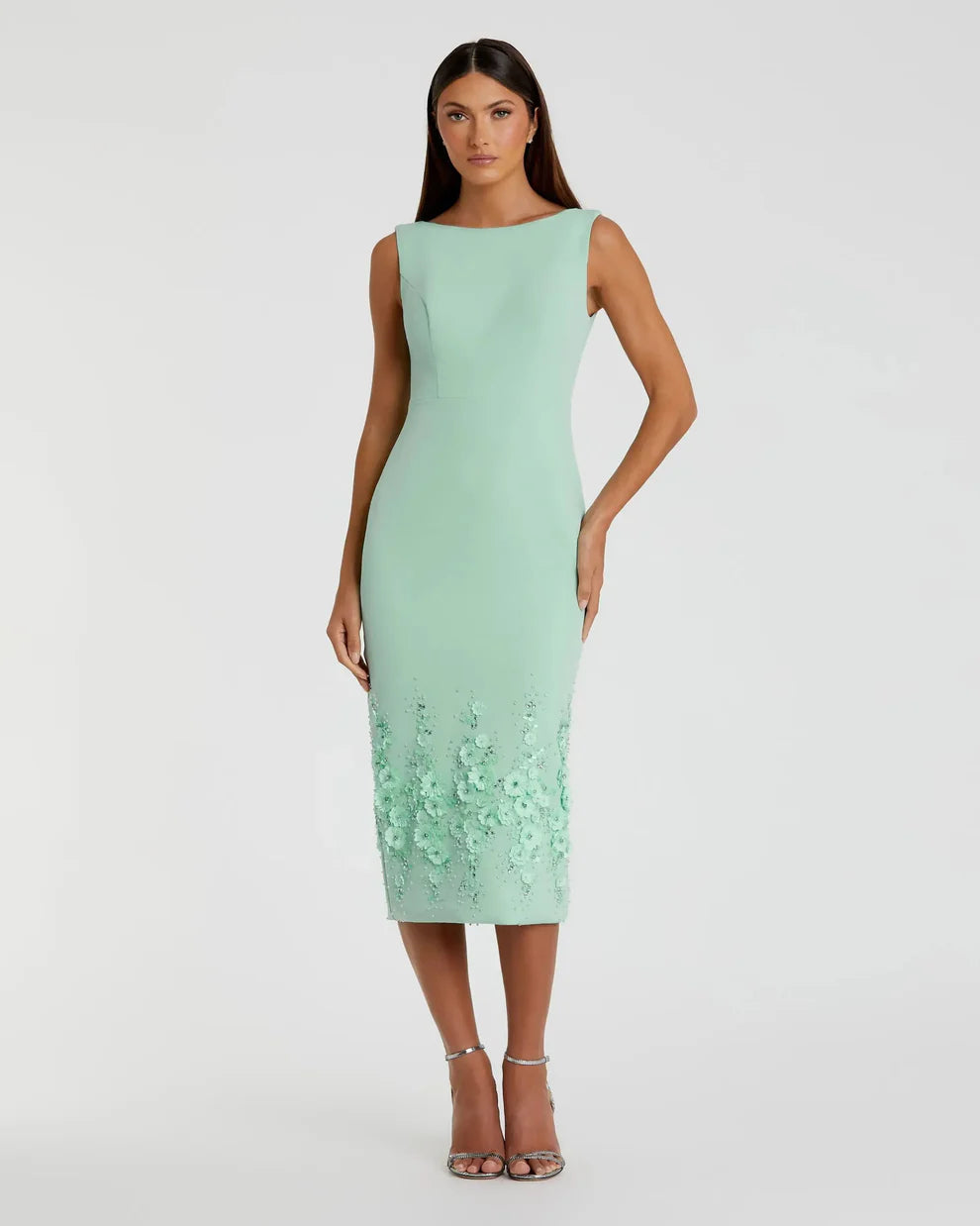 Mac Duggal 11853 - Graceful Mesh Gown with Floral Accents