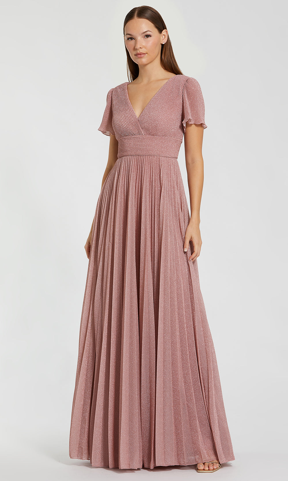 Ieena Duggal 11881 - Surplice V-Neck Pleated Evening Dress Mother of the Bride Dresses in Dusty Rose