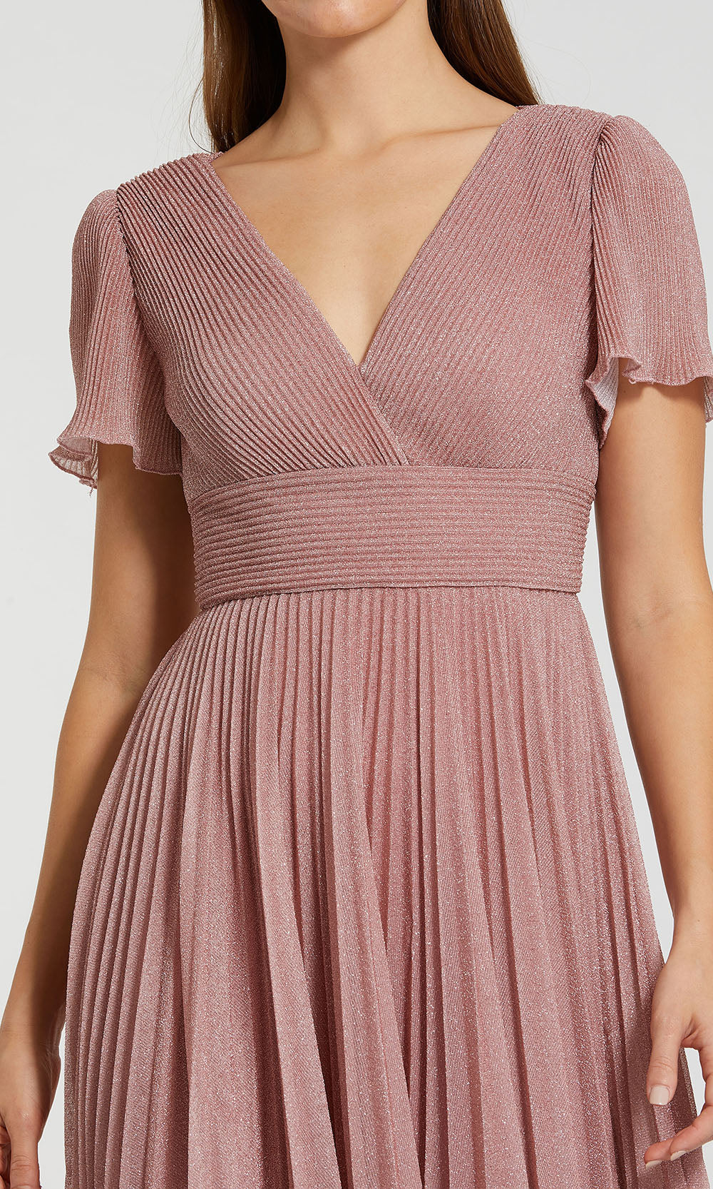 Ieena Duggal 11881 - Surplice V-Neck Pleated Evening Dress Mother of the Bride Dresses in Dusty Rose