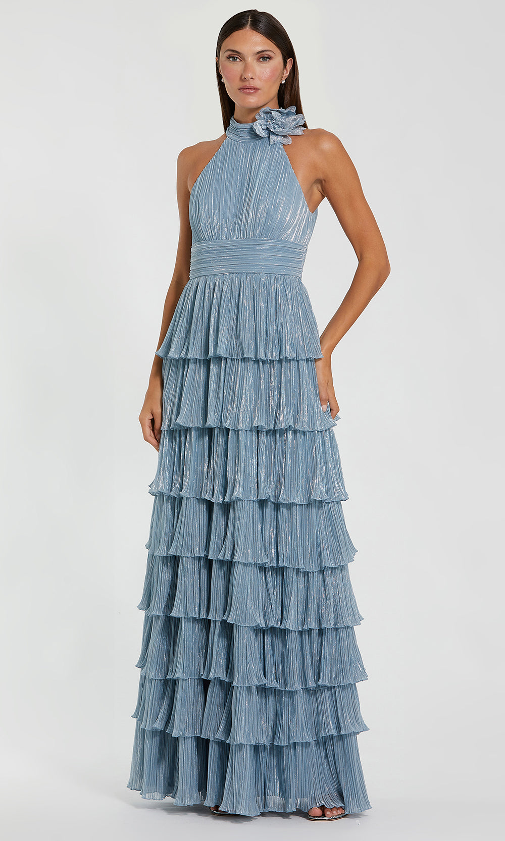Ieena Duggal 11882 - Pleated Ruffle Evening Gown with 3D Rosette Prom Dresses in Power Blue 