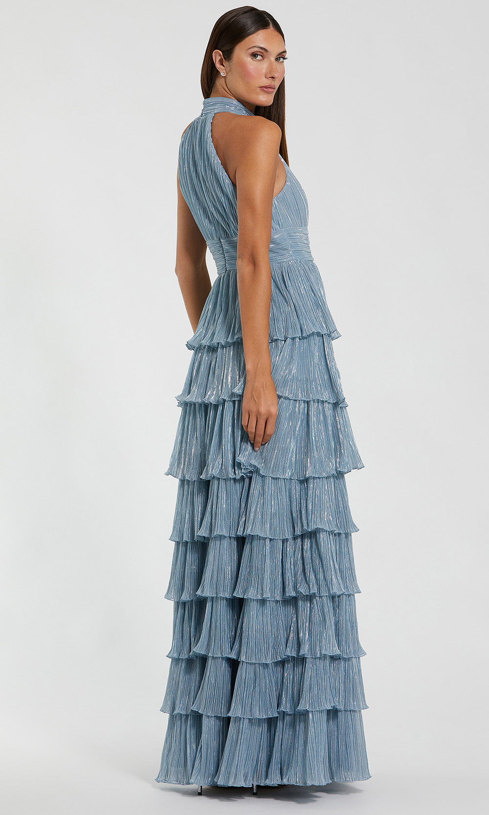 Ieena Duggal 11882 - Pleated Ruffle Evening Gown with 3D Rosette Prom Dresses in Power Blue 