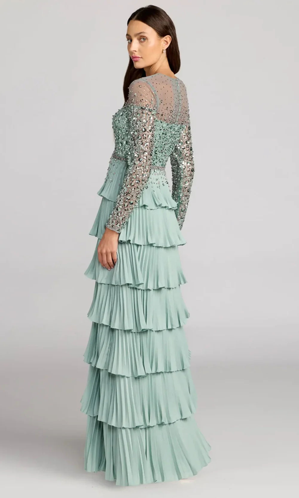 Mac Duggal 11903 - Jewel Neck Tiered A-Line Gown Mother of the Bride Dresses in Sage  