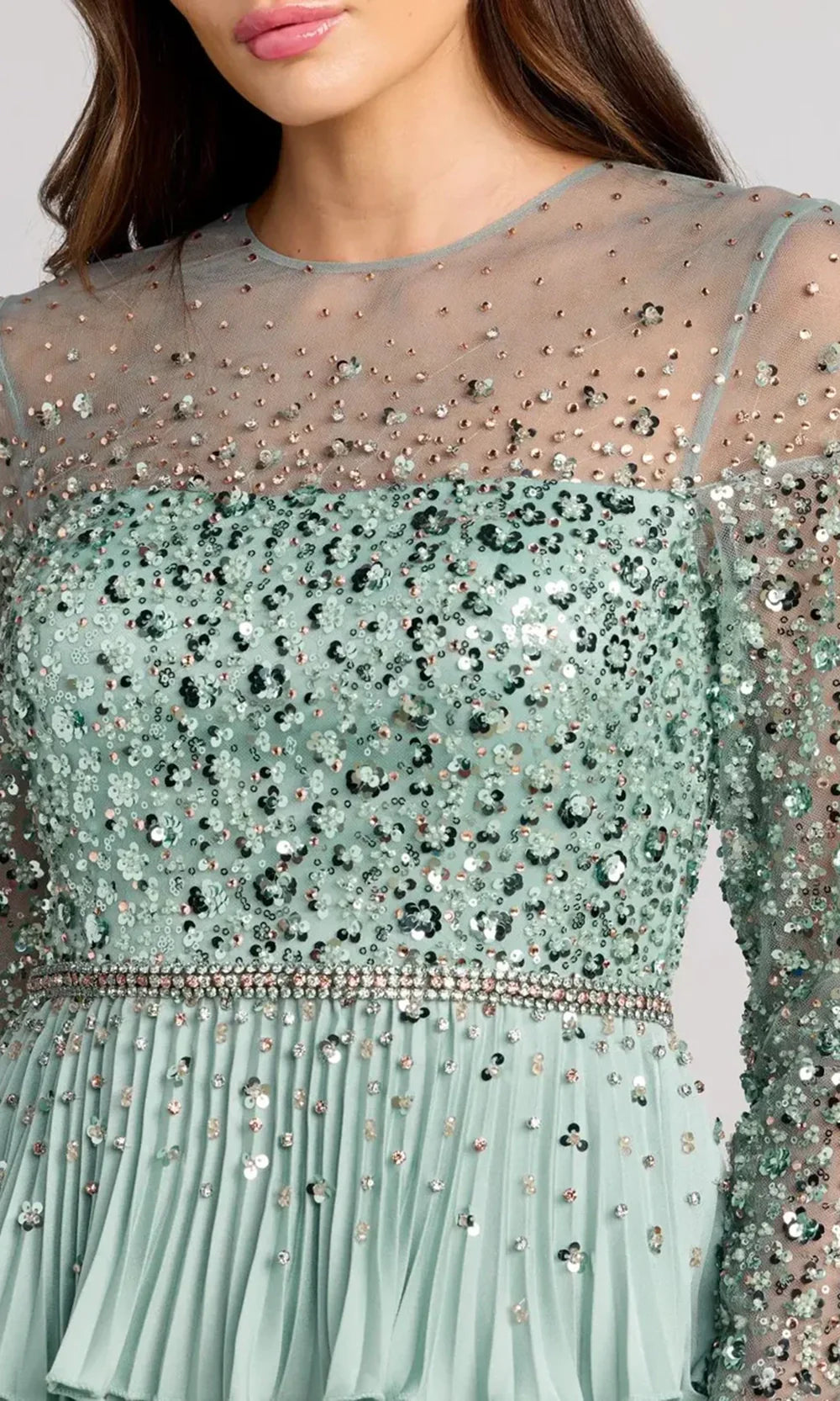 Mac Duggal 11903 - Jewel Neck Tiered A-Line Gown Mother of the Bride Dresses in Sage  