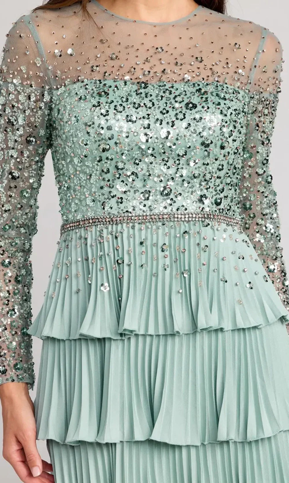 Mac Duggal 11903 - Jewel Neck Tiered A-Line Gown Mother of the Bride Dresses in Sage  