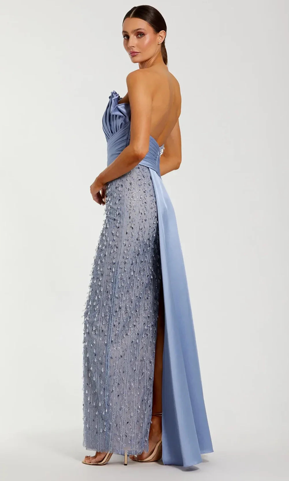 Mac Duggal 11909 - Strapless Beaded Lace Gown with Back Slit Prom Dresses in Blue  