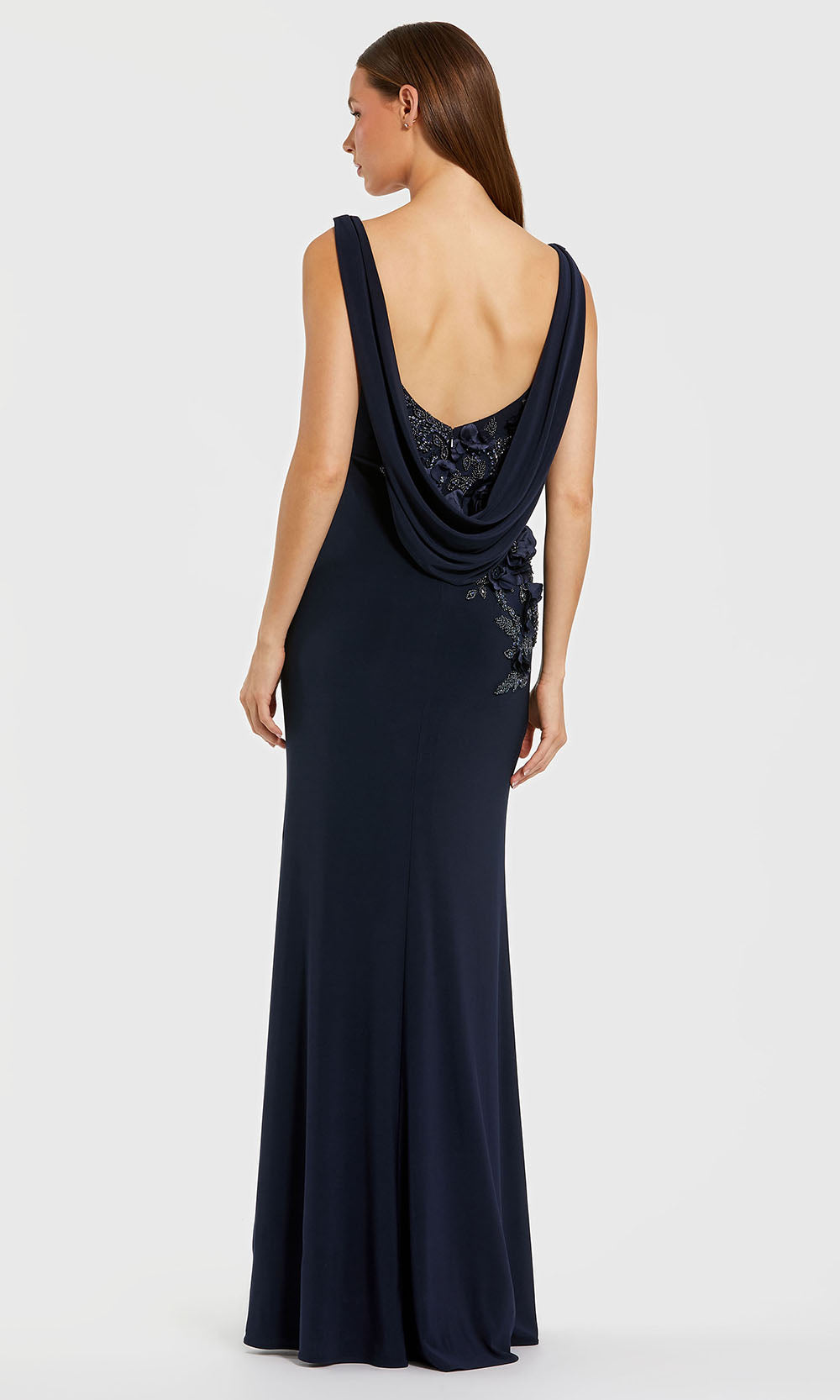 Mac Duggal 11910 - Cowl Neck Embellished Sheath Gown Evening Dresses