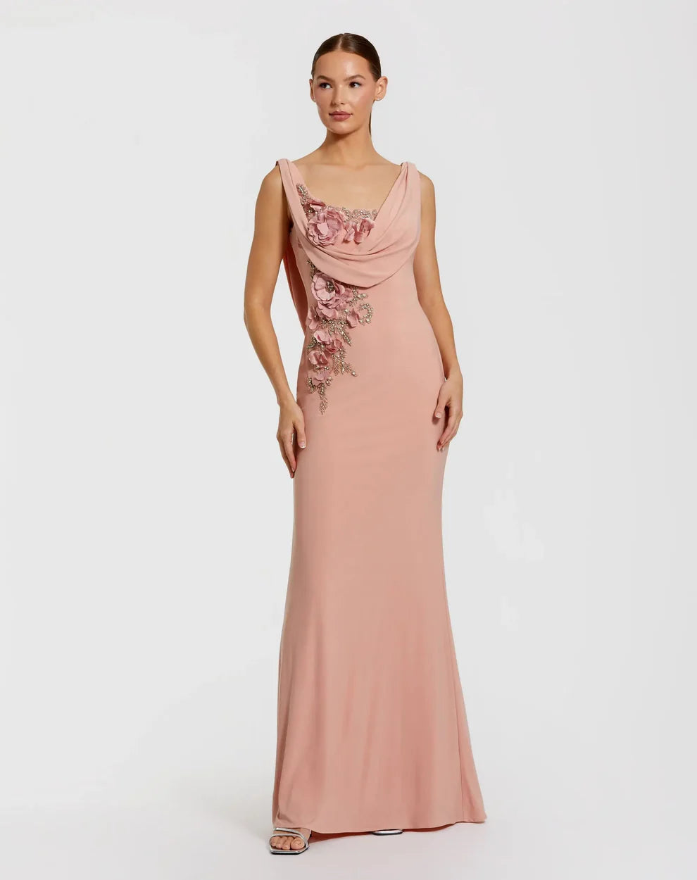 Mac Duggal 11910 - Cowl Neck Embellished Sheath Gown