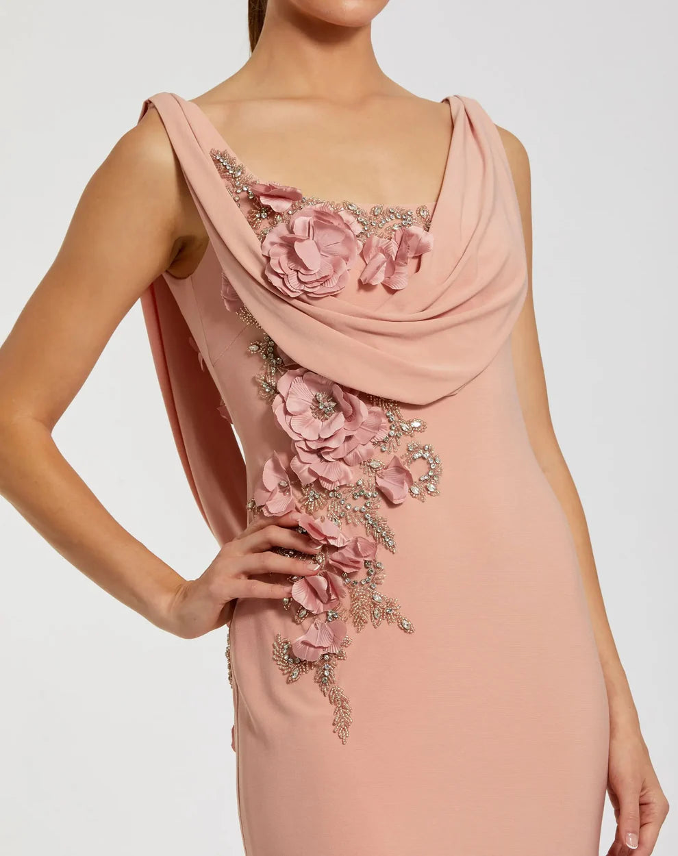 Mac Duggal 11910 - Cowl Neck Embellished Sheath Gown