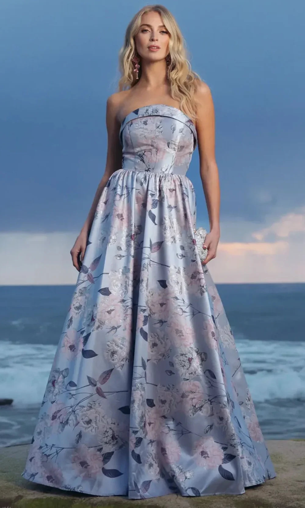 Mac Duggal 11921 - Strapless Allover Floral Long Gown Ball Gowns in Blue Multi 