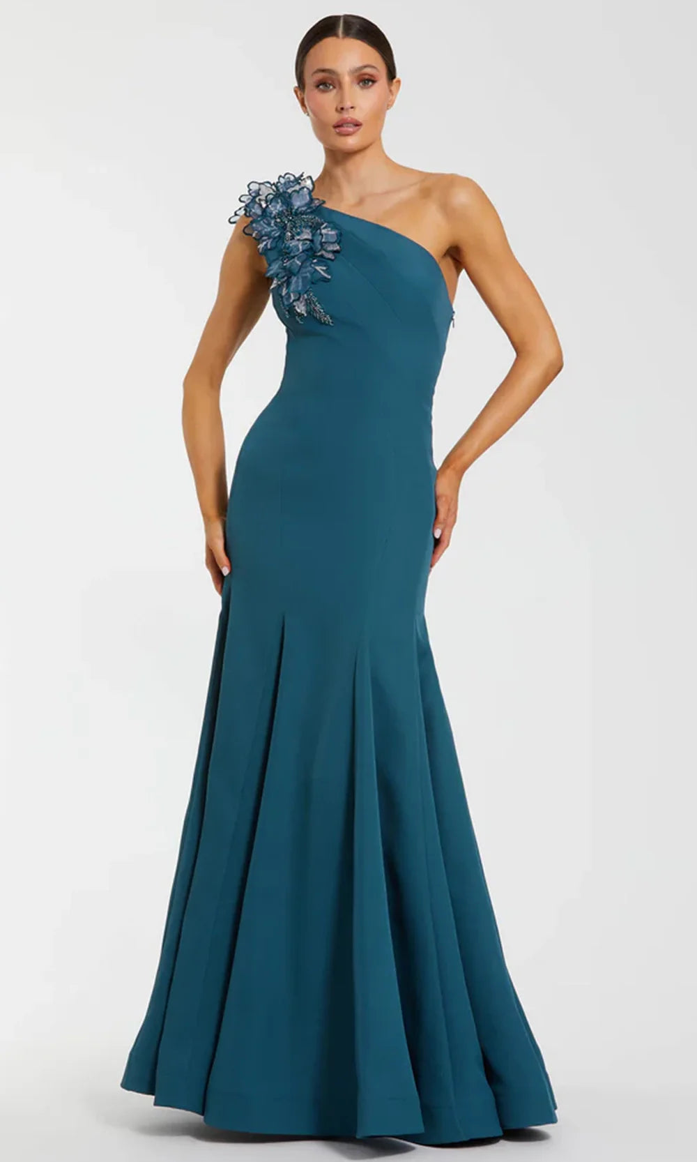 Mac Duggal 11940 - Trumpet Skirt Asymmetric Crepe Gown Formal Gowns