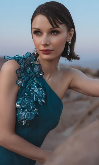 Mac Duggal 11940 - Trumpet Skirt Asymmetric Crepe Gown Formal Gowns