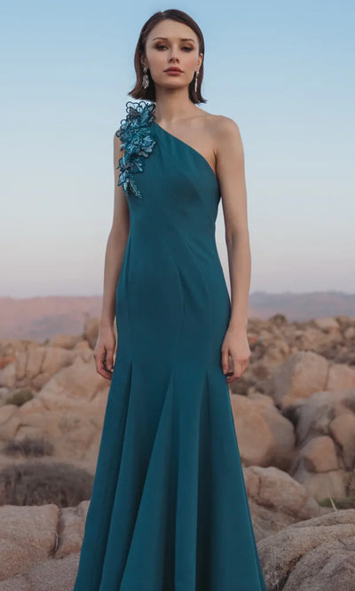 Mac Duggal 11940 - Trumpet Skirt Asymmetric Crepe Gown Formal Gowns