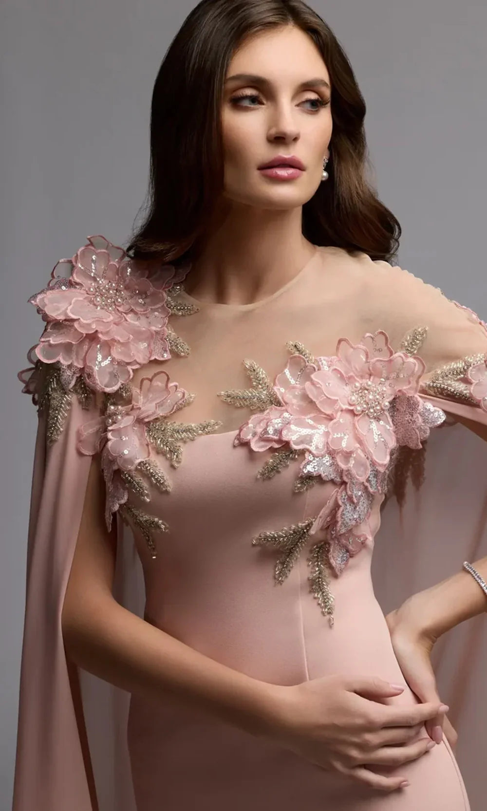 Mac Duggal 11942 - Illusion Jewel Embellished Long Gown Mother Of The Bride Dresses in Pink  