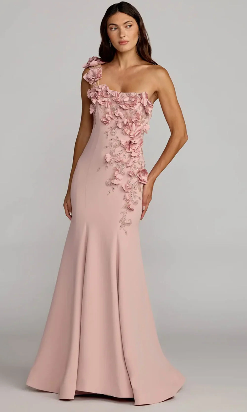 Mac Duggal 11943 - 3D Floral Sleeveless Asymmetric Gown Prom Dresses in Mauve  