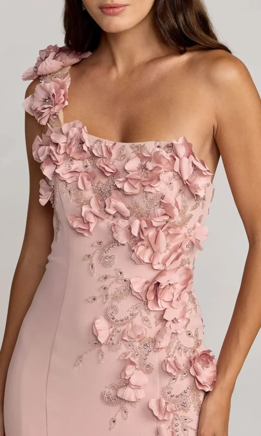Mac Duggal 11943 - 3D Floral Sleeveless Asymmetric Gown Prom Dresses in Mauve  