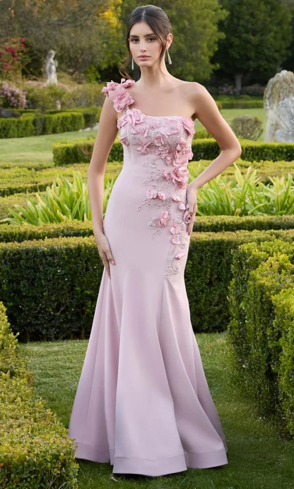 Mac Duggal 11943 - 3D Floral Sleeveless Asymmetric Gown Prom Dresses in Mauve  