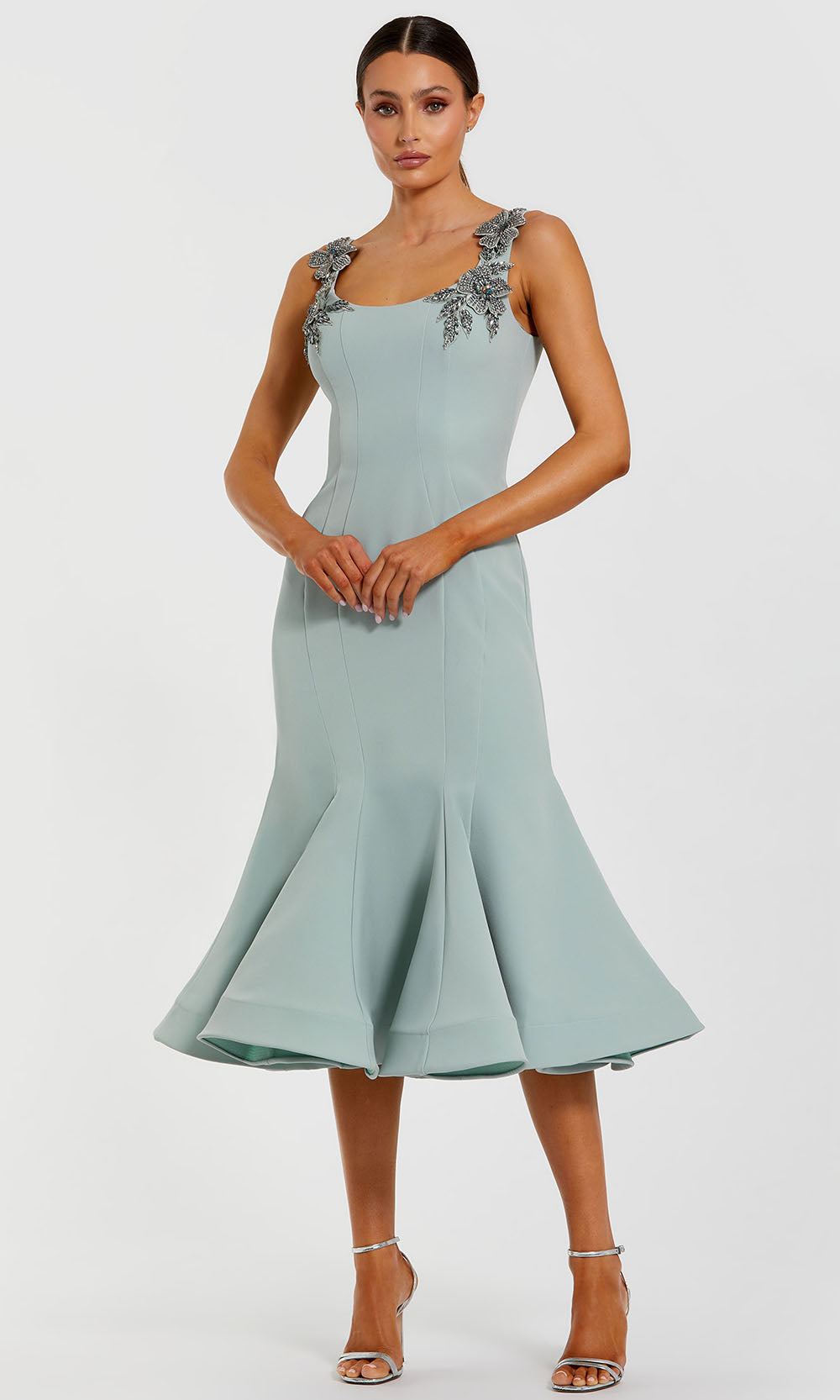 Mac Duggal 11948 - Scoop Neck Tea-Length Formal Dress Holiday Dresses in Seafoam