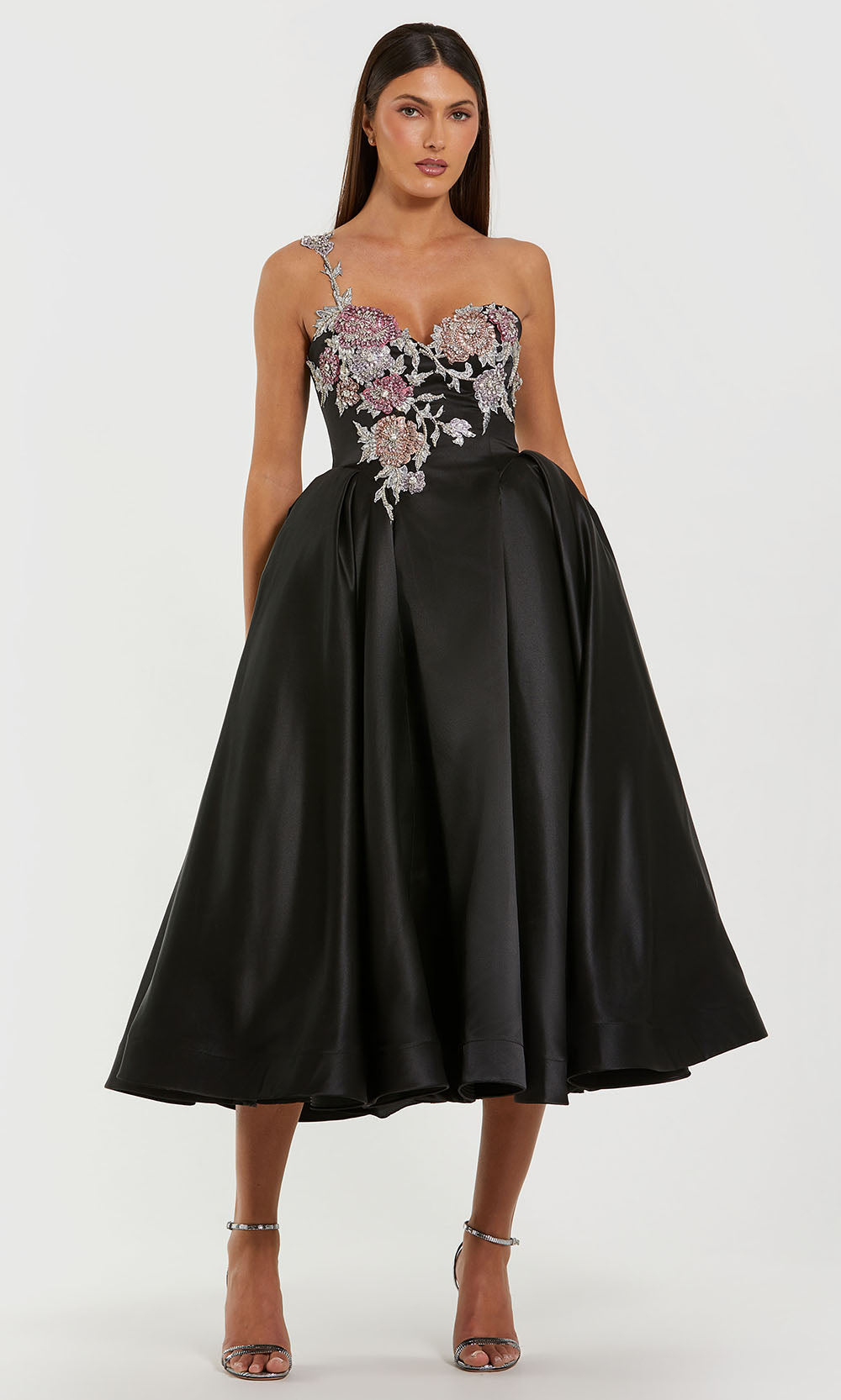 Mac Duggal 11955 - Embroidered Top Pleated A-Line Dress Cocktail Dresses in Black and Multi