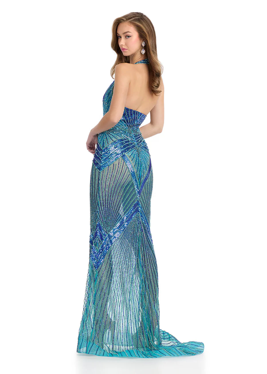 Ashley Lauren 11956 - Fully Beaded Halter Evening Gown