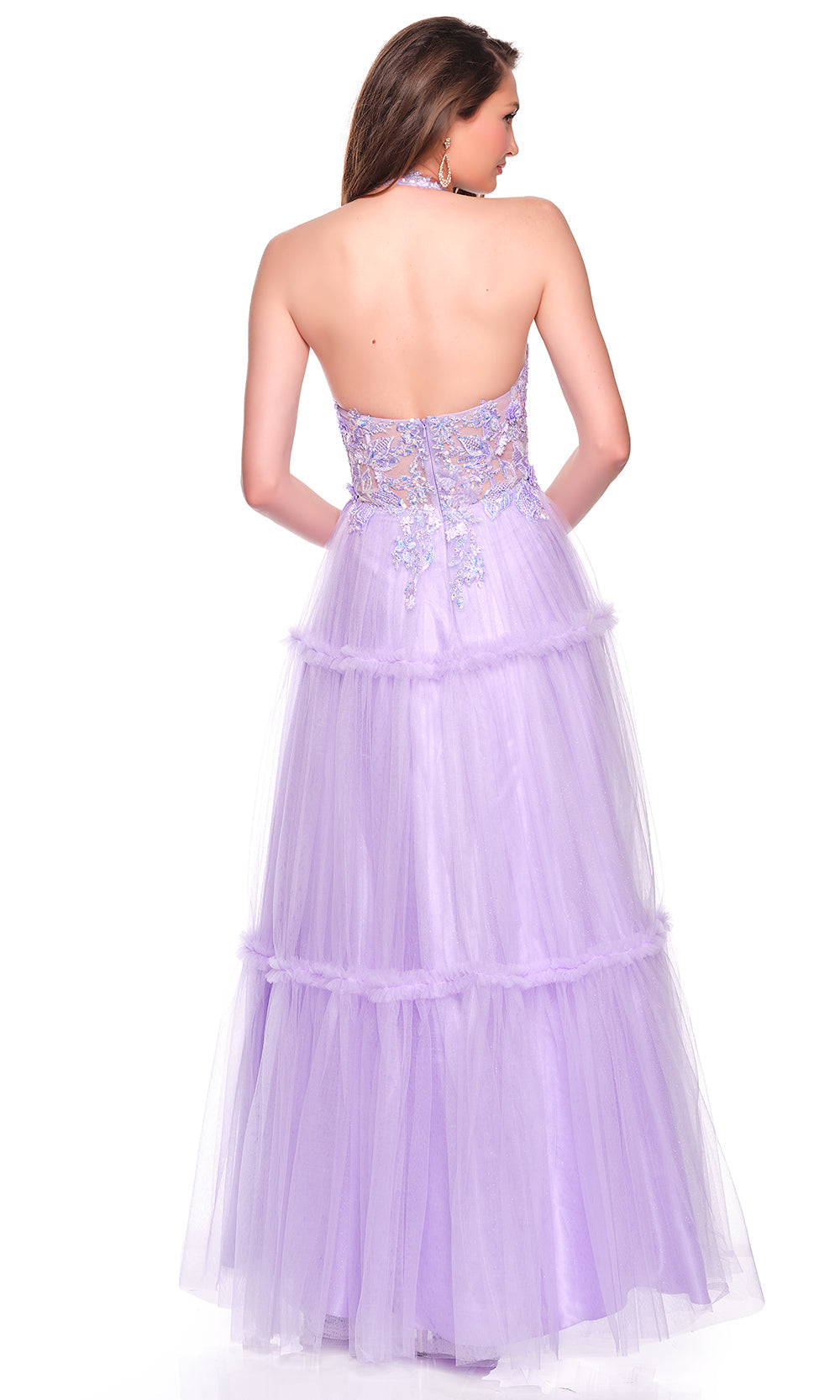 Dave & Johnny 11966 - Tiered A-Line Halter Long Dress Prom Dresses