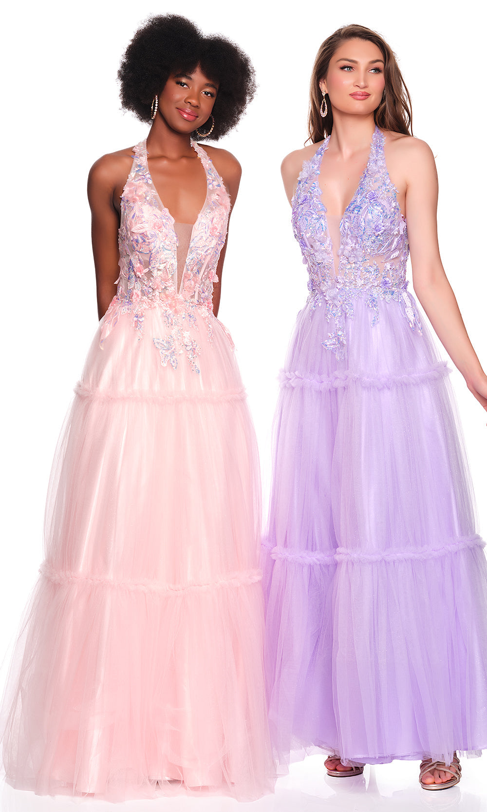 Dave & Johnny 11966 - Tiered A-Line Halter Long Dress Prom Dresses
