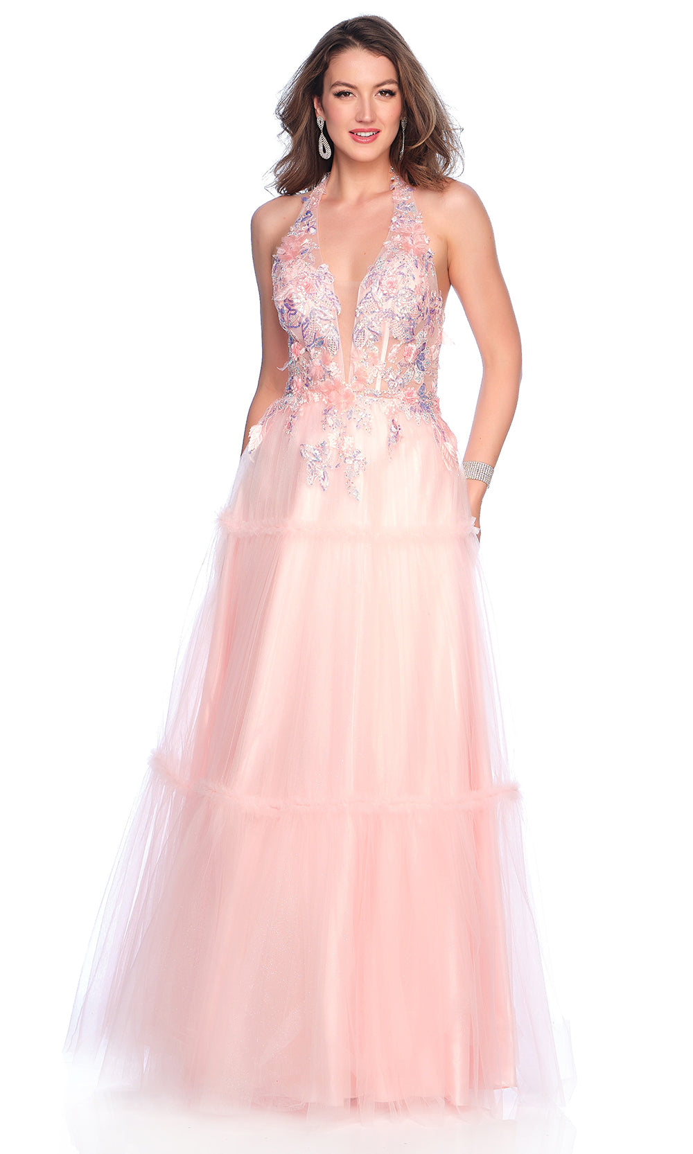 Dave & Johnny 11966 - Tiered A-Line Halter Long Dress Prom Dresses