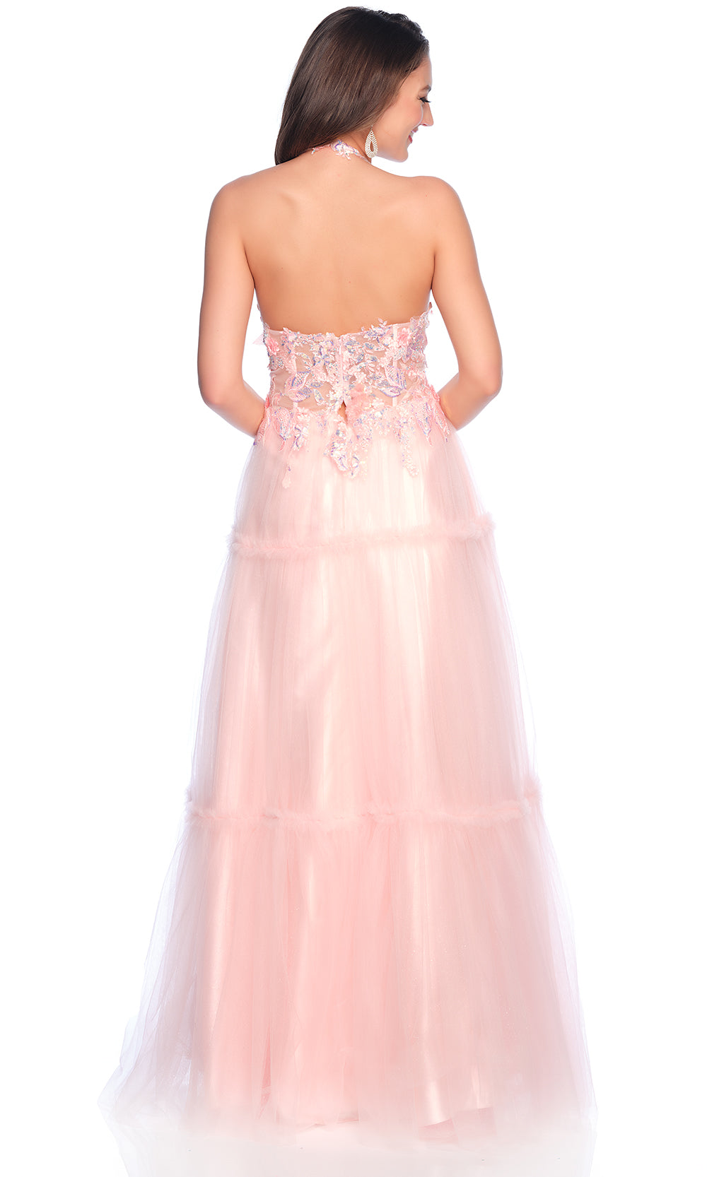 Dave & Johnny 11966 - Tiered A-Line Halter Long Dress Prom Dresses