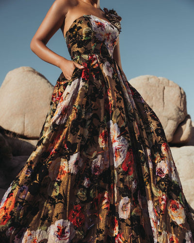 Mac Duggal 11979 - Asymmetric Floral Velvet Ballgown In Black and Multi