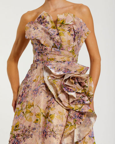 Mac Duggal 11980 - Strapless Floral Burnout Velvet Ballgown In Pink and Multi