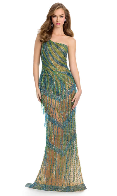 Ashley Lauren 11985 - One Shoulder Beaded Fringe Gown Prom Dresses