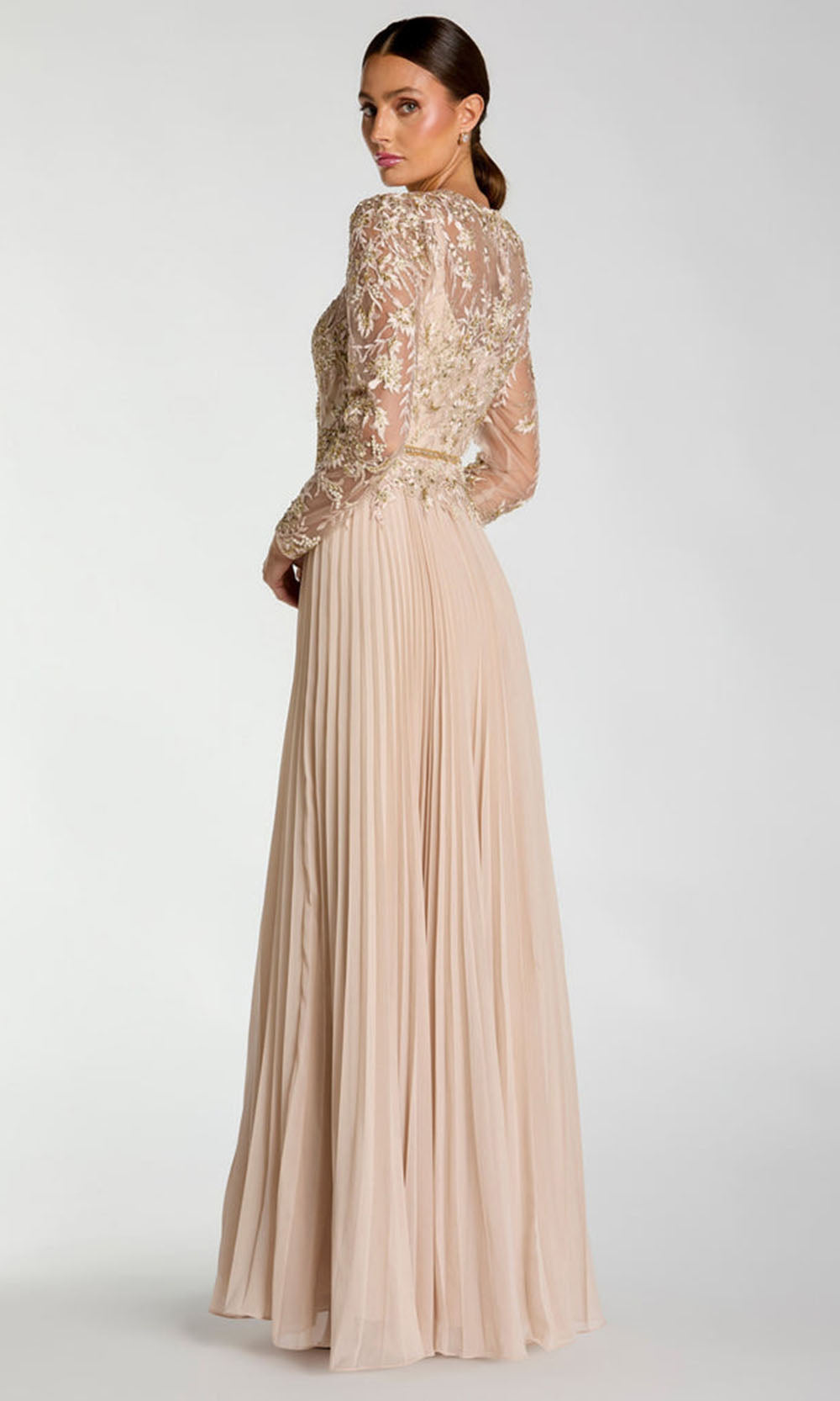 Mac Duggal 11986 - Illusion Bodice Pleated Chiffon Formal Gown Mother of the Bride Dresses in Taupe