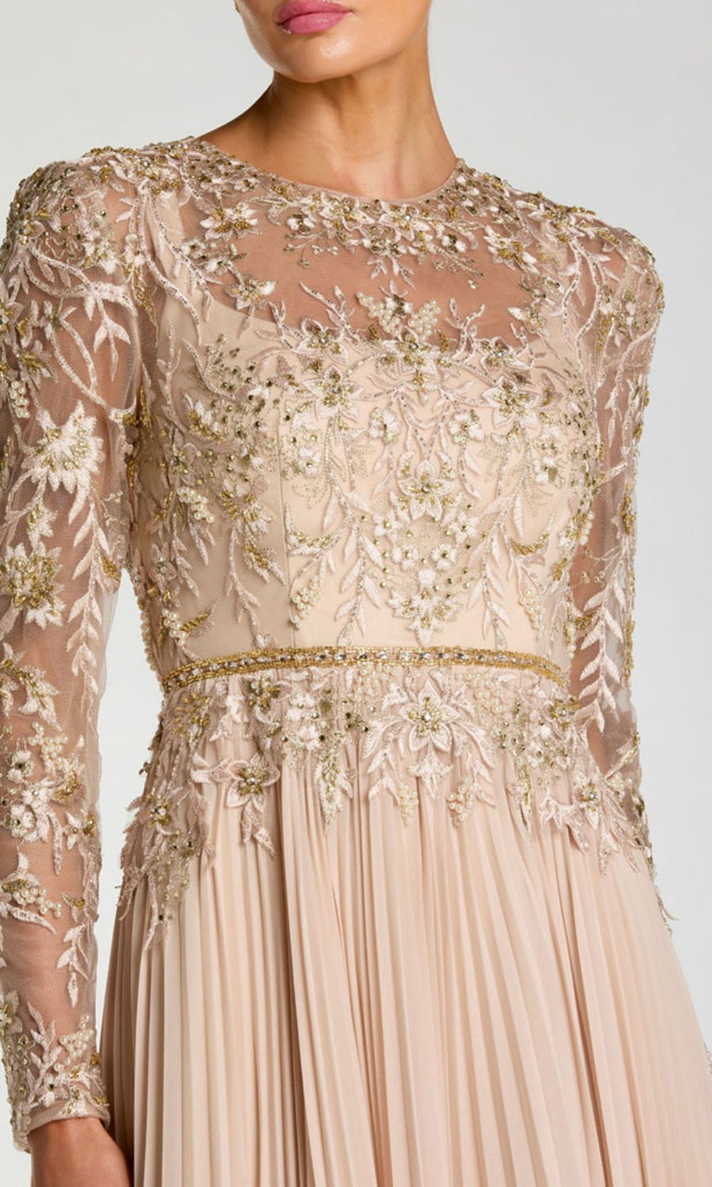 Mac Duggal 11986 - Illusion Bodice Pleated Chiffon Formal Gown Mother of the Bride Dresses in Taupe