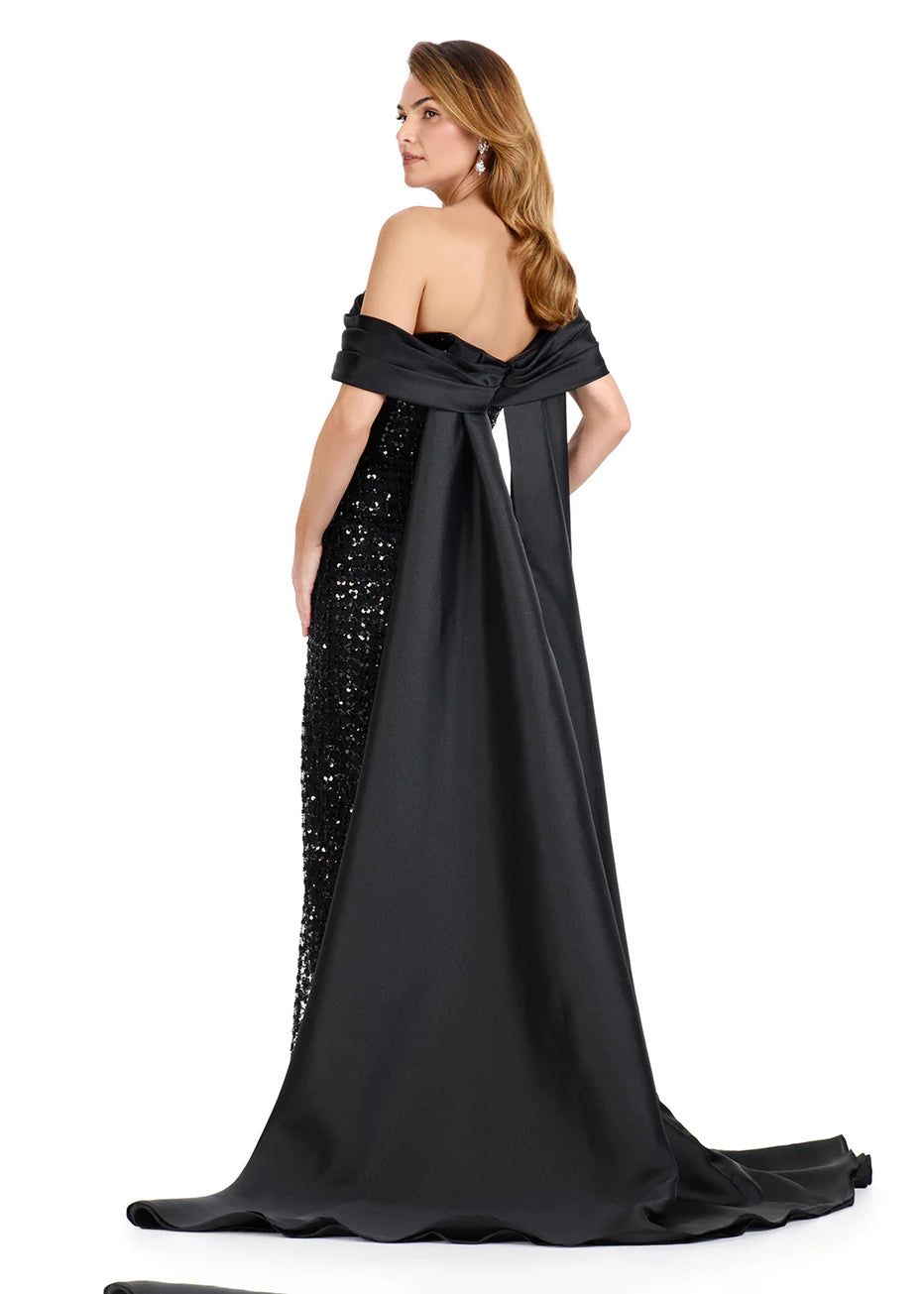 Ashley Lauren 12020 - Beaded Bodice Sheath Gown with Cape