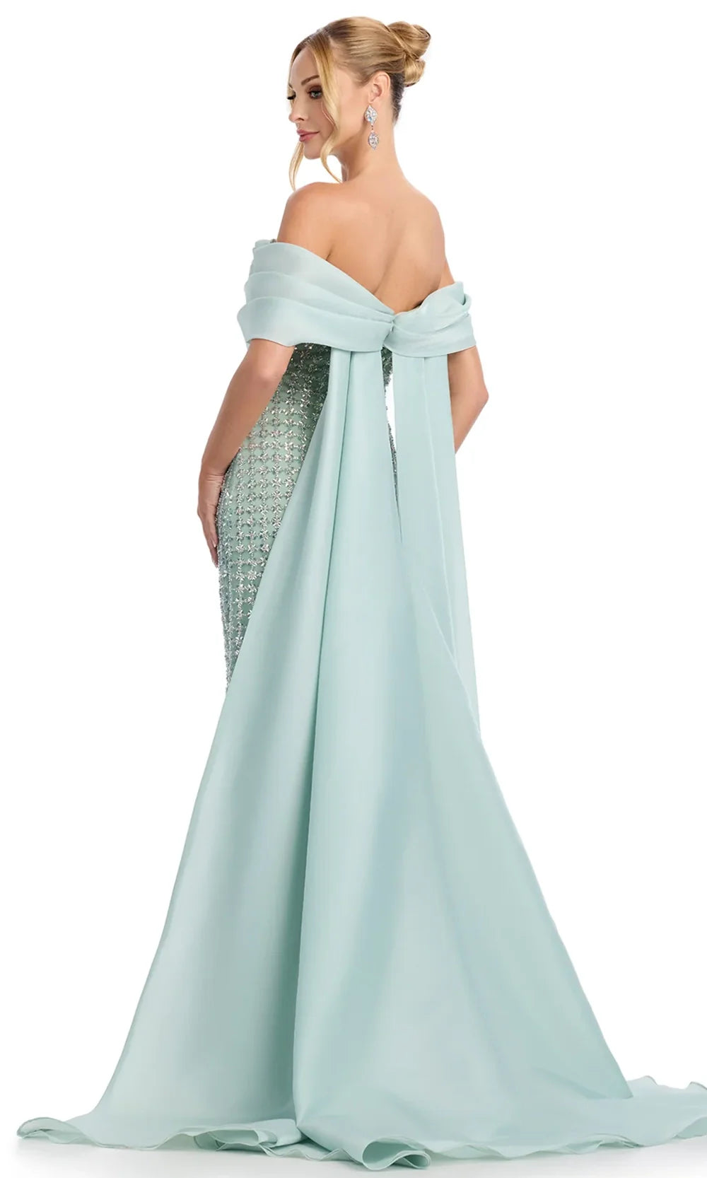 Ashley Lauren 12020 - Beaded Bodice Sheath Gown with Cape Formal Gowns
