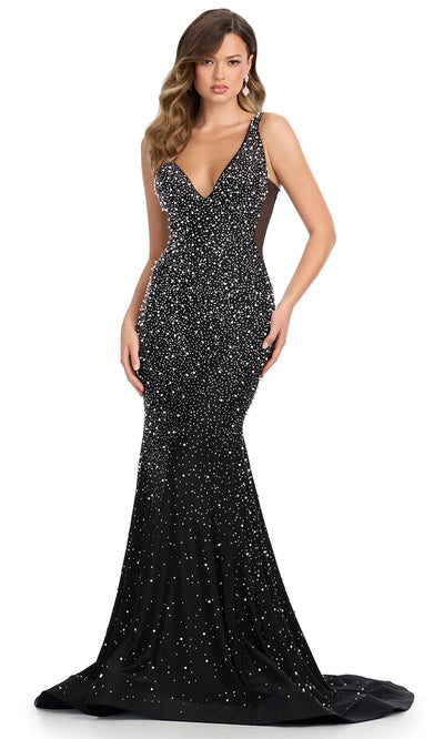 Ashley Lauren 12030 - V-Neck Pearl Beaded Jersey Gown Prom Dresses