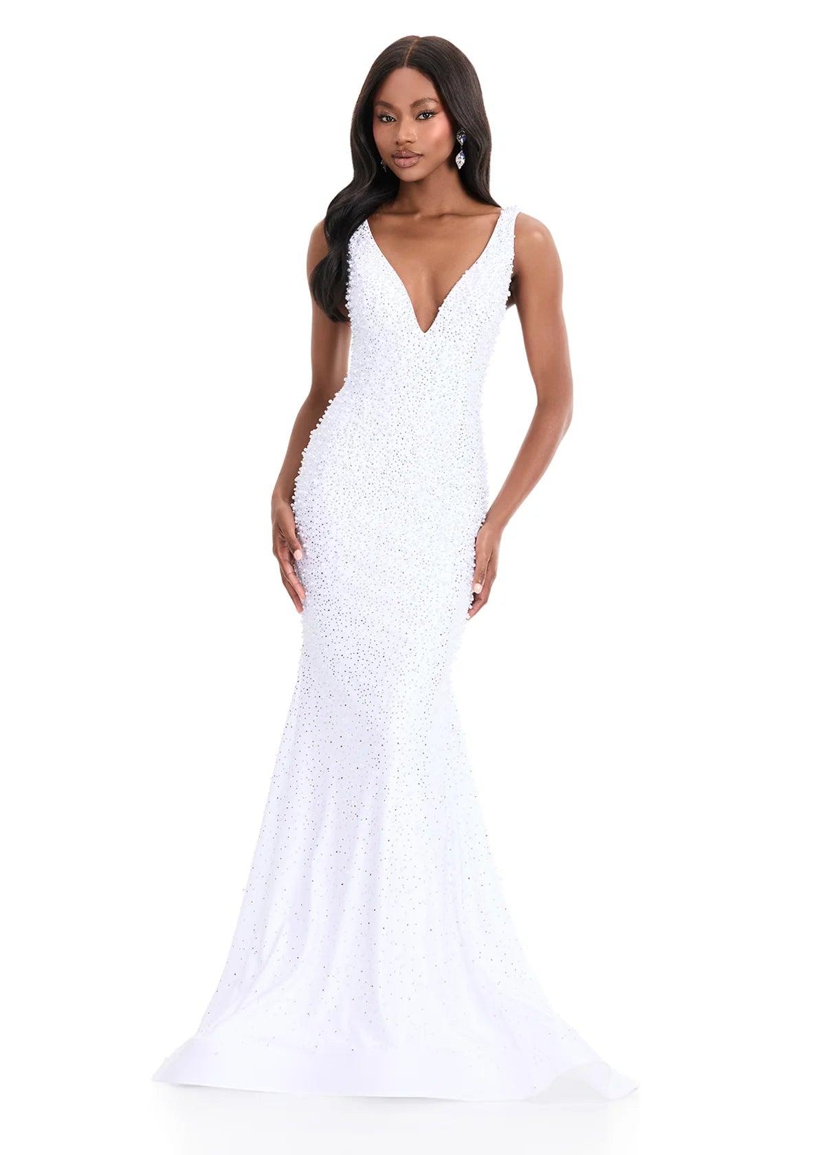 Ashley Lauren 12030 - V-Neck Pearl Beaded Jersey Gown