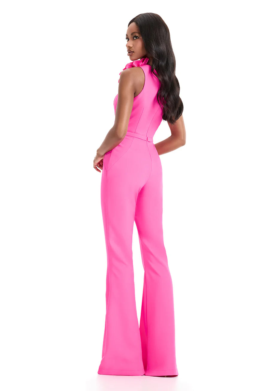 Ashley Lauren 12035 - Asymmetric Jersey Jumpsuit with Flower Detail