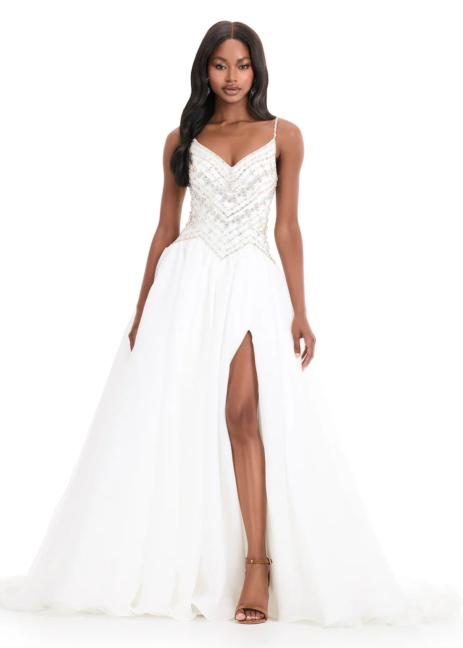 Ashley Lauren 12047 - Organza Skirt Embellished Sleeveless Gown