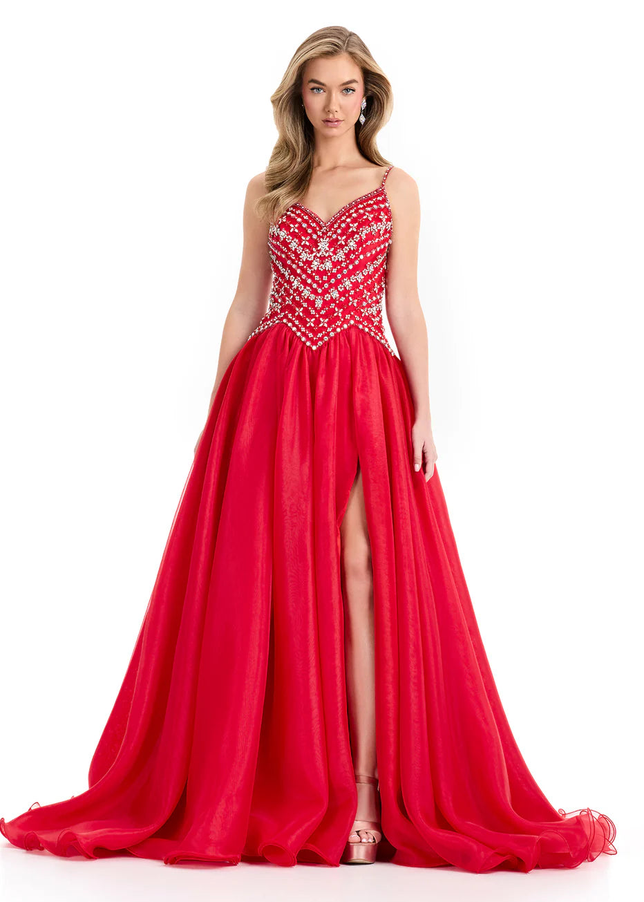 Ashley Lauren 12047 - Organza Skirt Embellished Sleeveless Gown