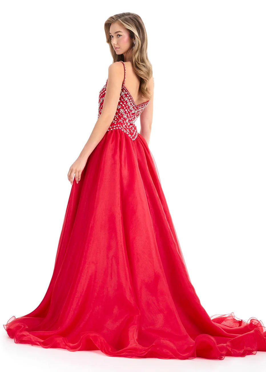 Ashley Lauren 12047 - Organza Skirt Embellished Sleeveless Gown