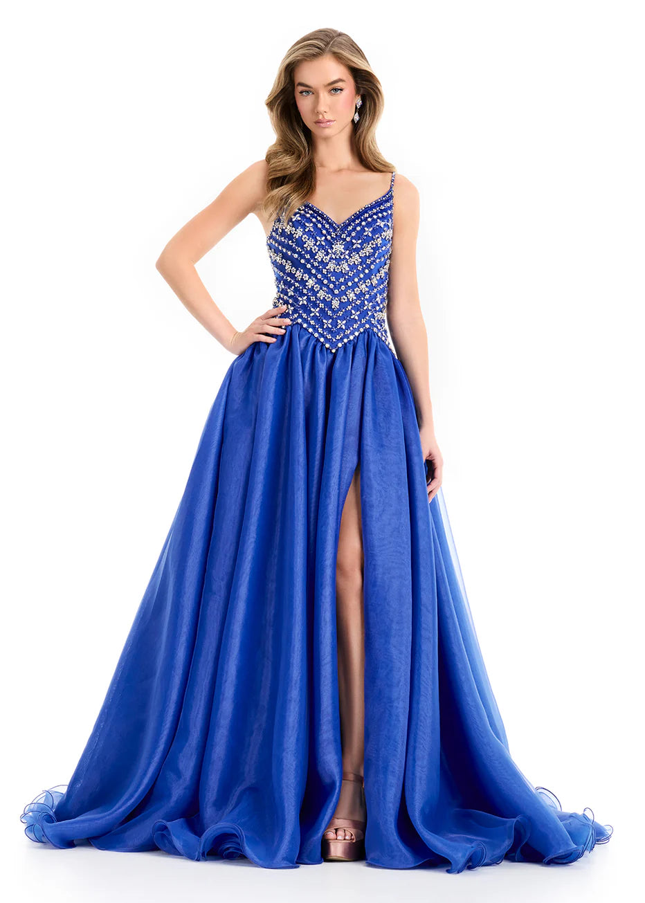 Ashley Lauren 12047 - Organza Skirt Embellished Sleeveless Gown