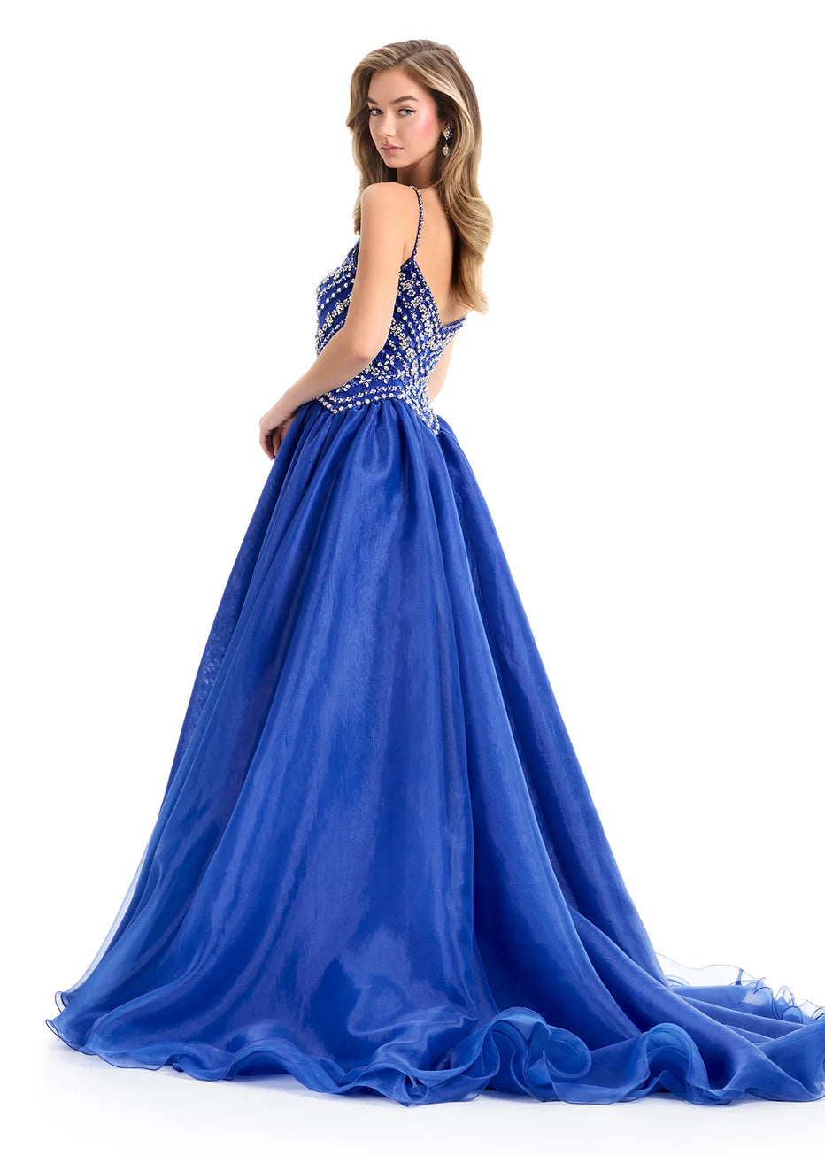 Ashley Lauren 12047 - Organza Skirt Embellished Sleeveless Gown