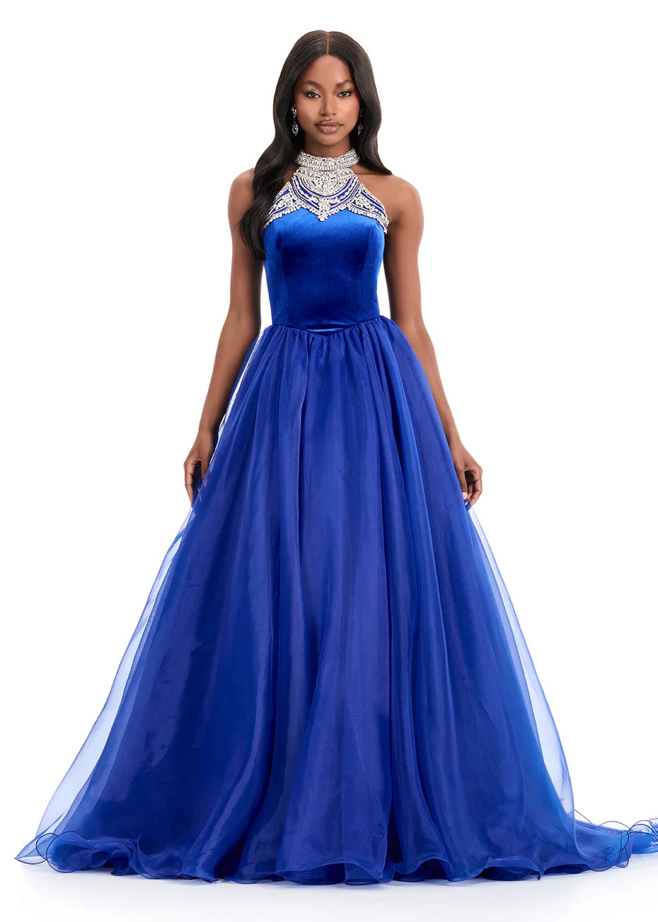Ashley Lauren 12050 - High Halter Basque Waist Ballgown