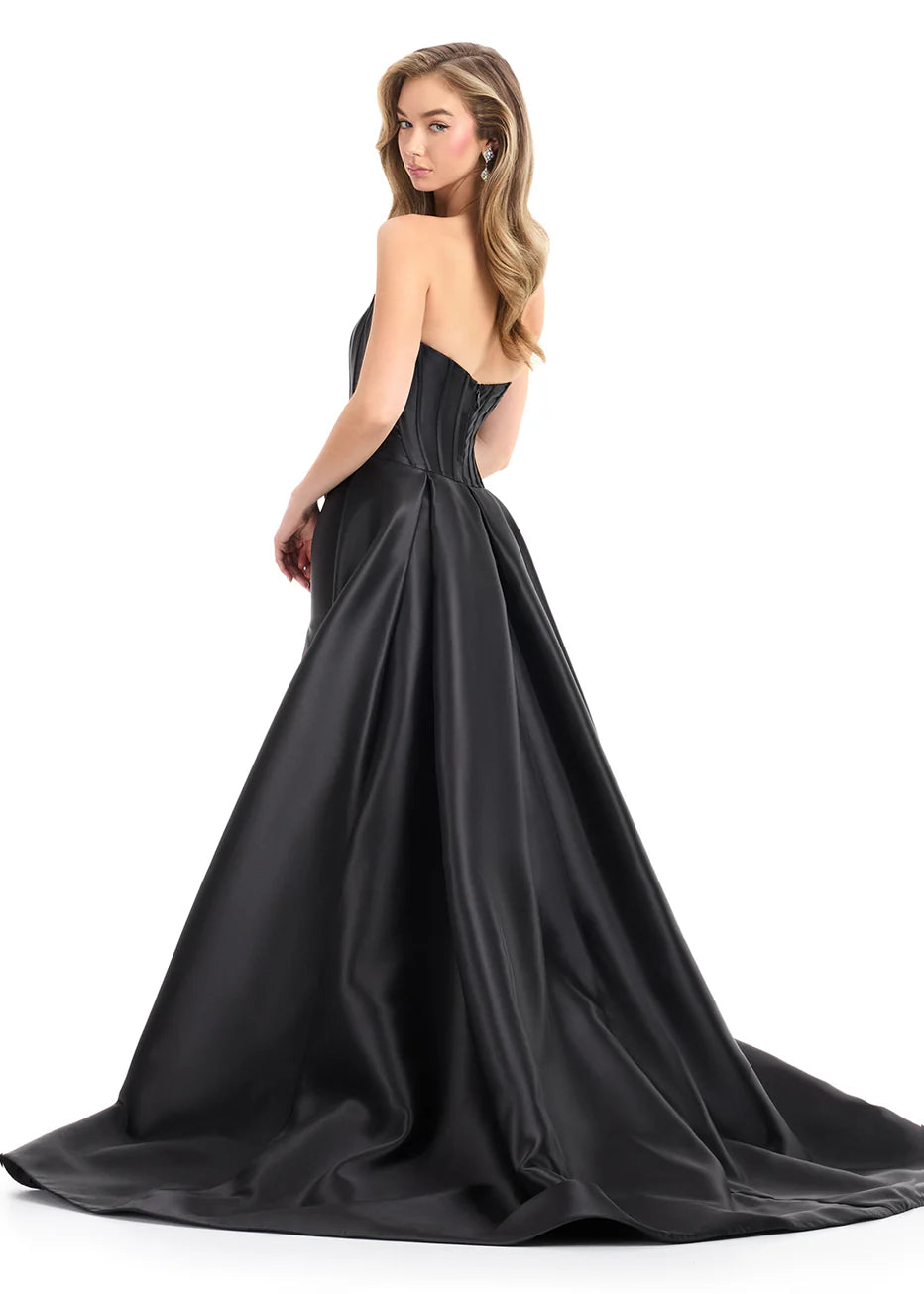 Ashley Lauren 12056 - Pleated Bodice Straight Neck Gown with Slit