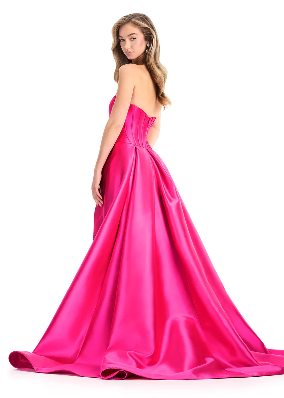 Ashley Lauren 12056 - Pleated Bodice Straight Neck Gown with Slit