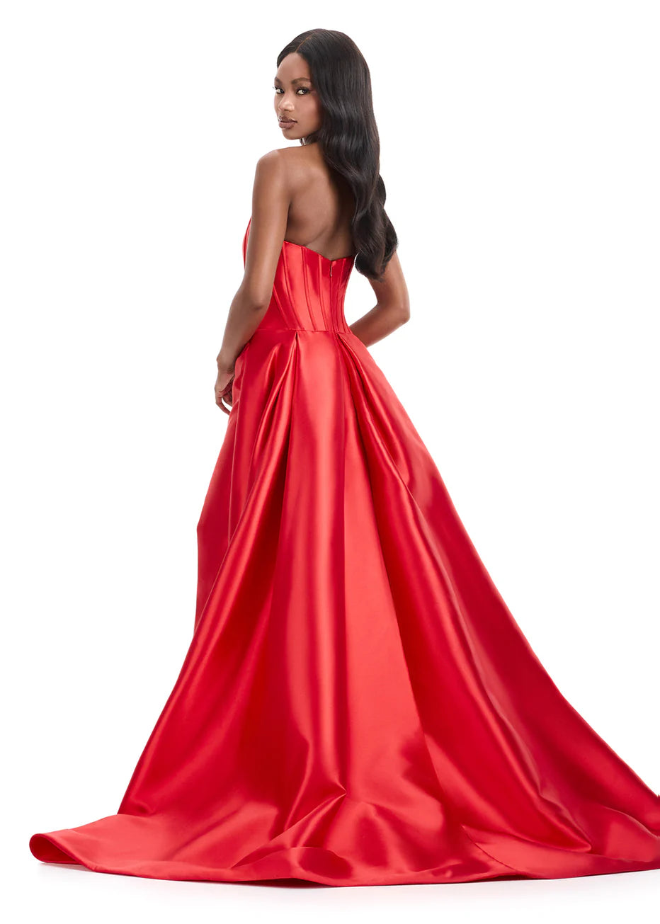 Ashley Lauren 12056 - Pleated Bodice Straight Neck Gown with Slit
